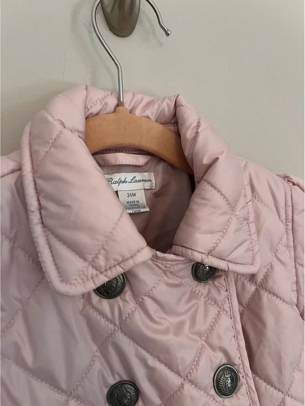 Y2K Vintage Ralph Lauren Pink Button Front Quilted Coat